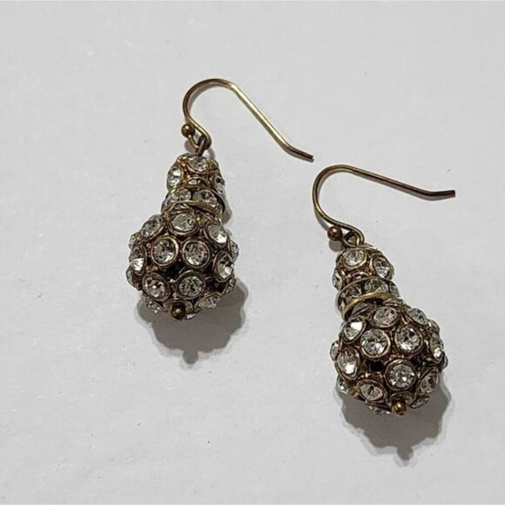 J. Crew pave Rhinestone and antique gold‎ tone dangle French wire earrings